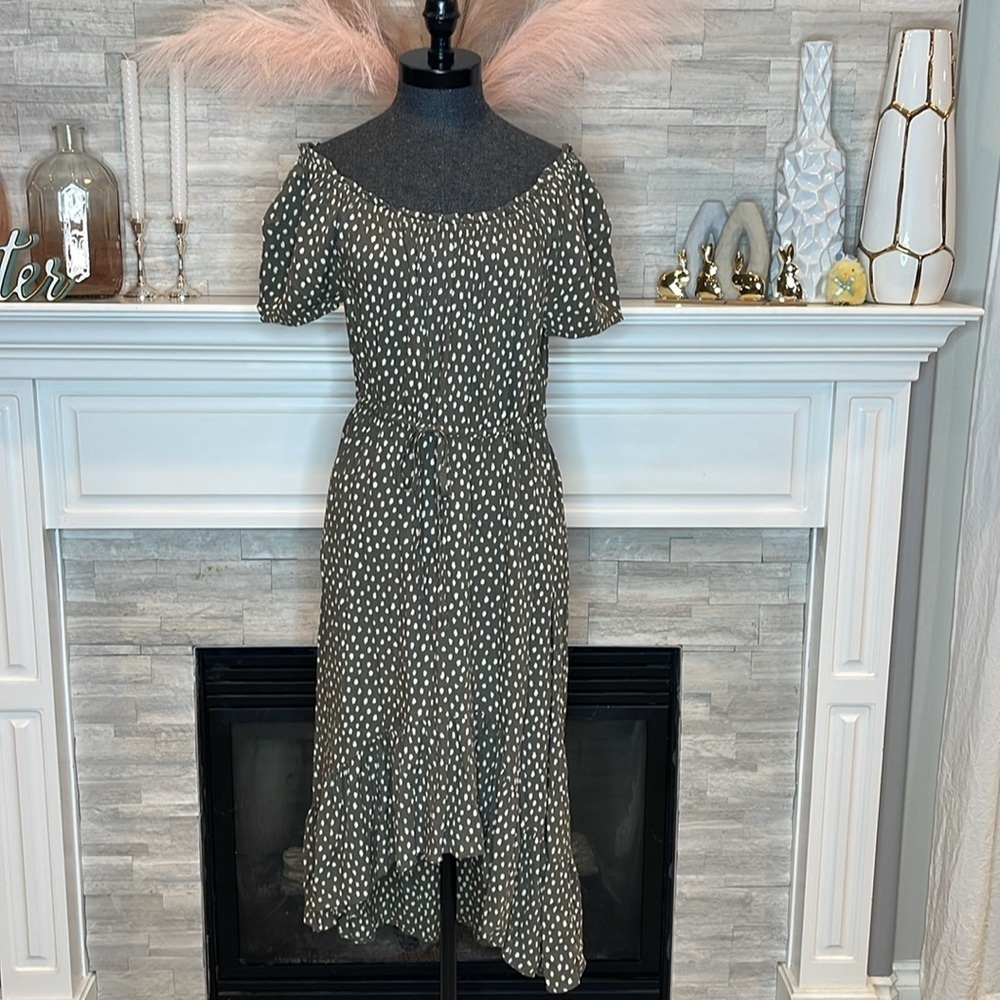 NWT Style & Co Polka Dot Waist Tie Hi Low Dress Size Medium